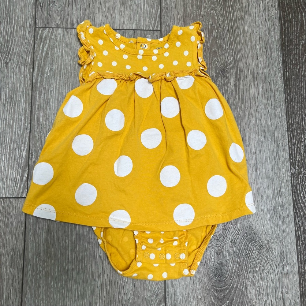 CARTERS SHORT SLEEVE BODYSUIT DRESS POLKA DOT YELLOW 24MO